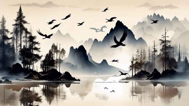 国风鹤山水风景插画 50