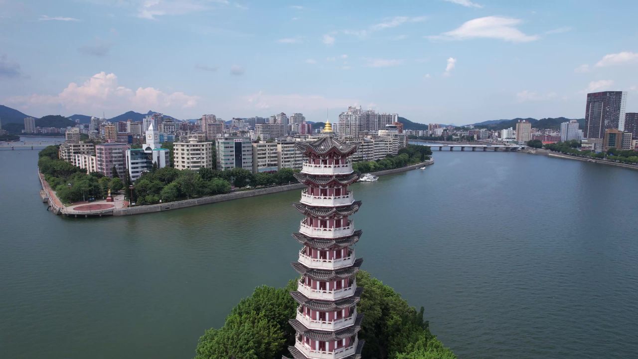 广东韶关城市风光地标建筑航拍 