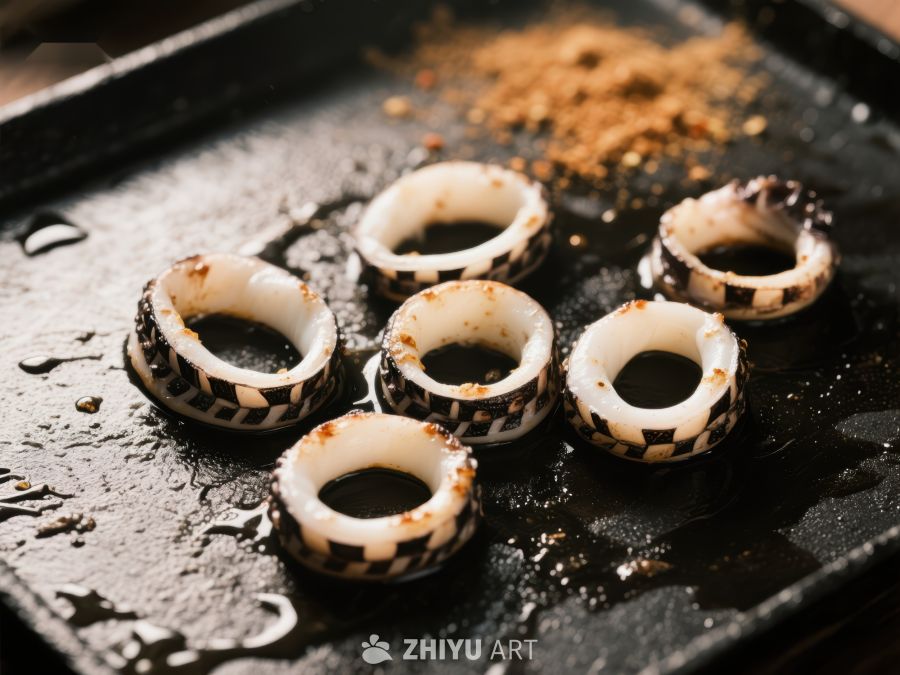 煎锅上的鱿鱼圈