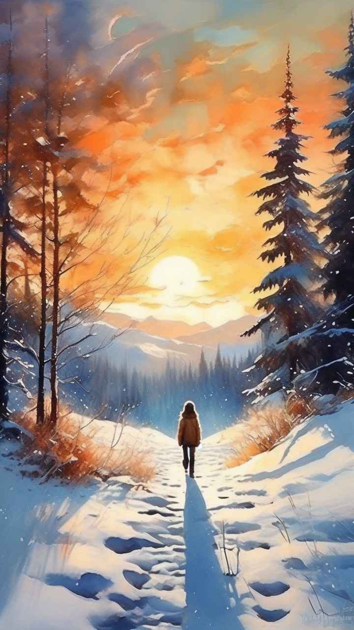 冬季背景图插画雪山雪景 106