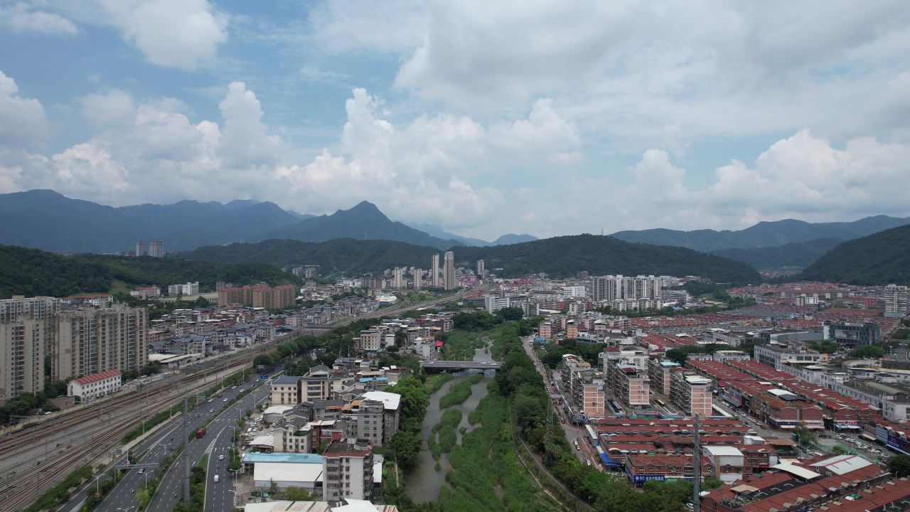 福建龙岩城市风光航拍 