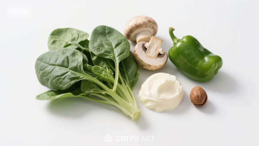 新鲜蔬菜与蘑菇奶油组合