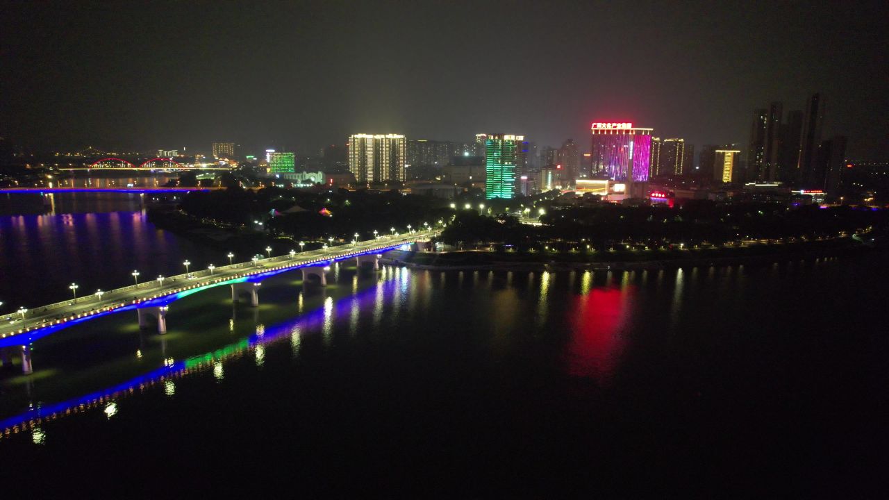 广西南宁城市夜景灯光交通航拍