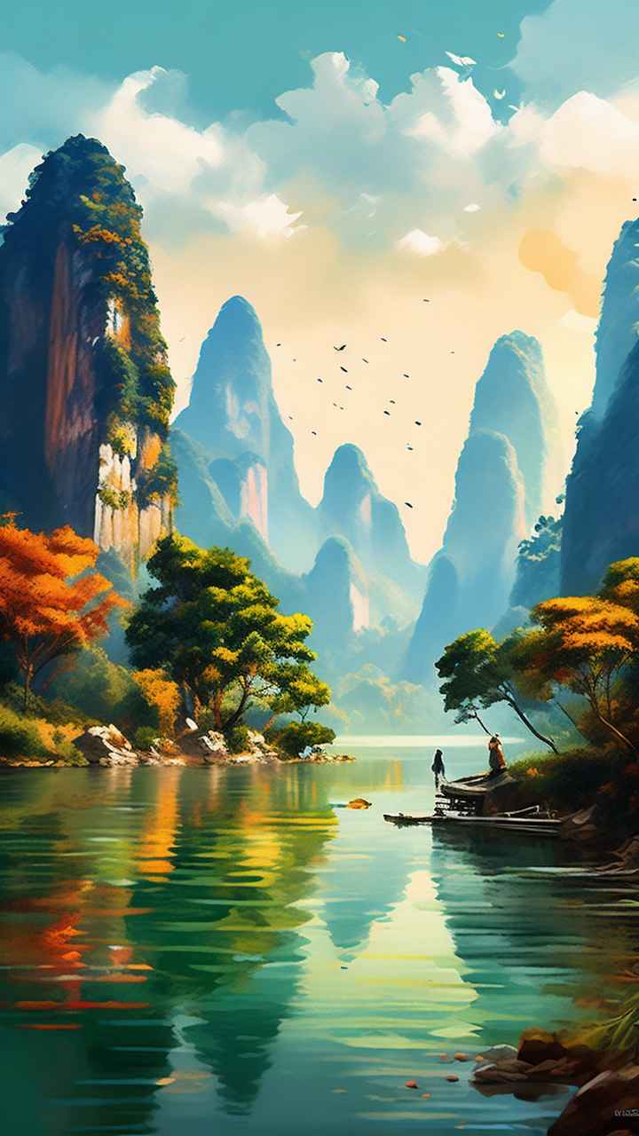 插画风格 桂林山水 2