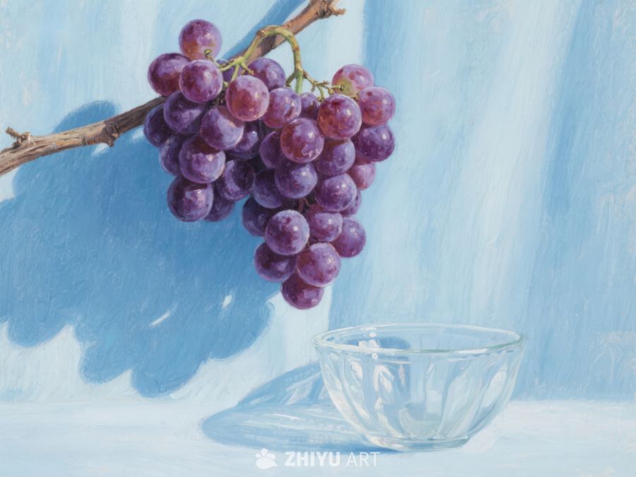 葡萄与玻璃碗的静物画 349