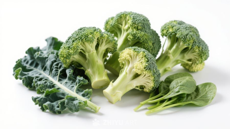 新鲜西兰花与绿叶蔬菜
