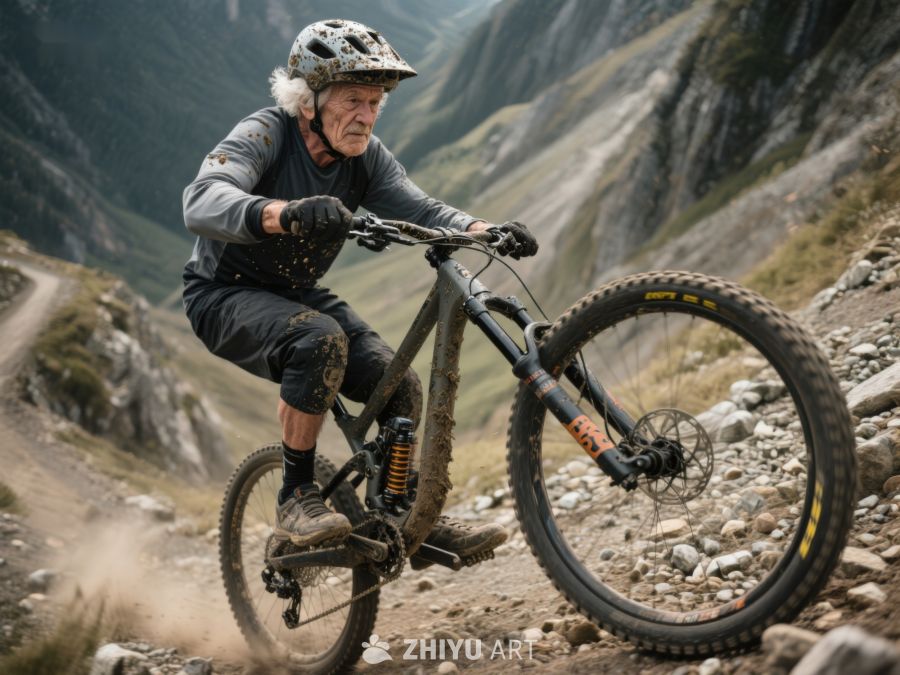 山地自行车手在崎岖山路骑行 762