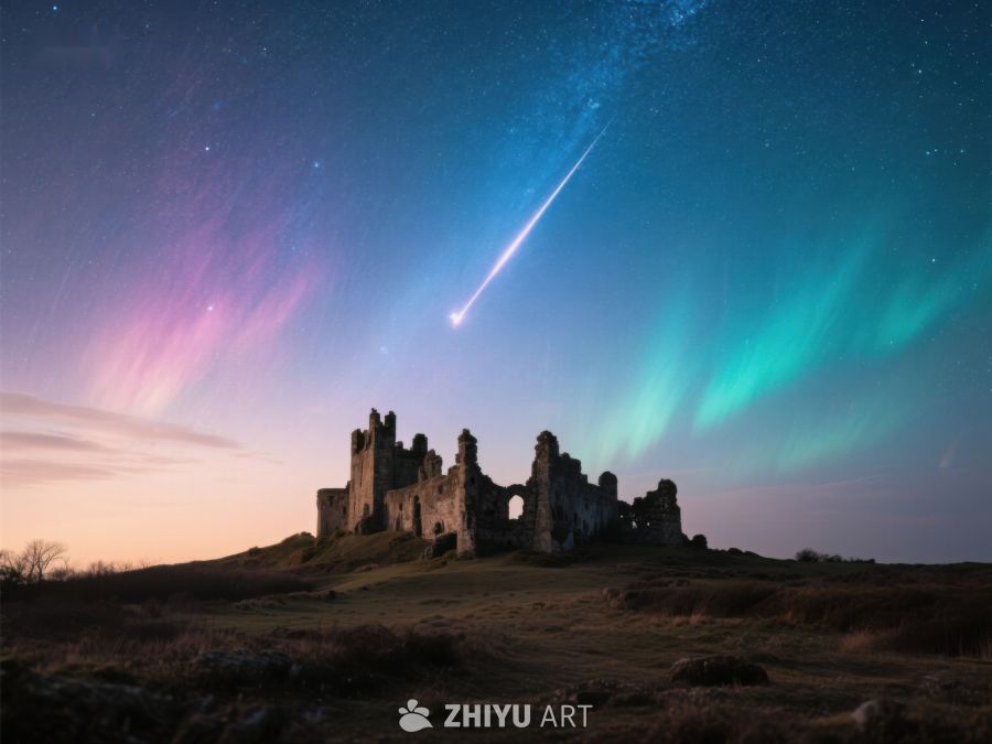 星空下的古堡与极光 174