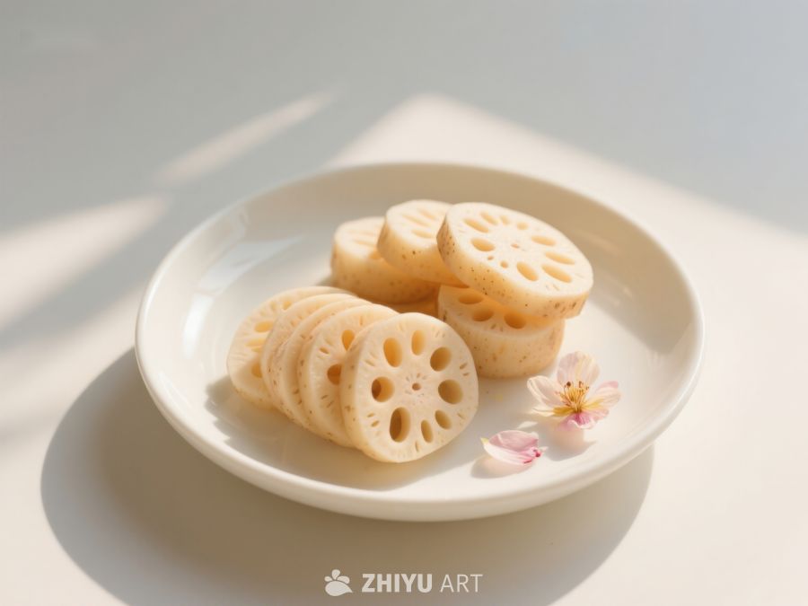 莲藕切片摆盘，点缀樱花花瓣 233