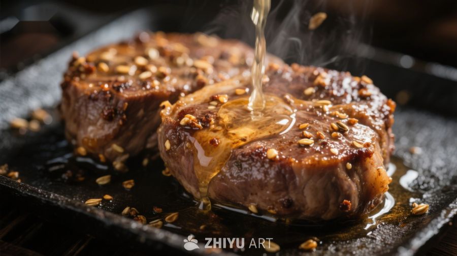 煎制中的美味牛排
