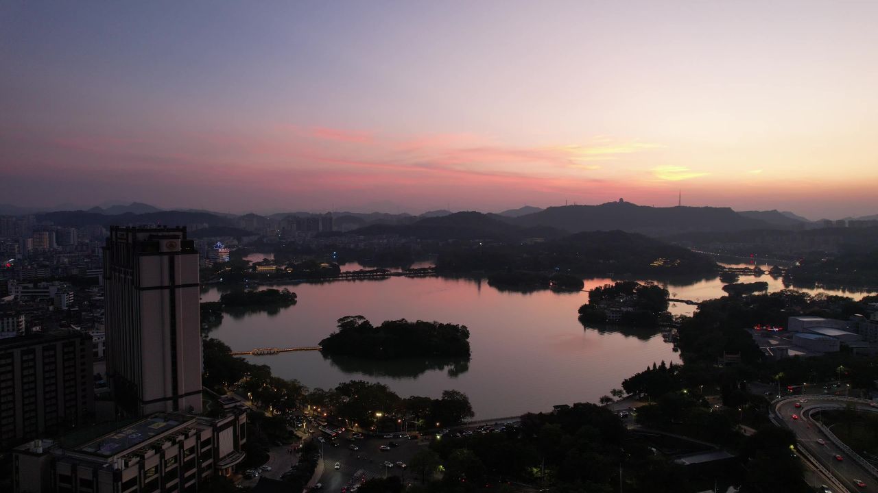 广东惠州西湖5A景区日落晚霞夕阳航拍 