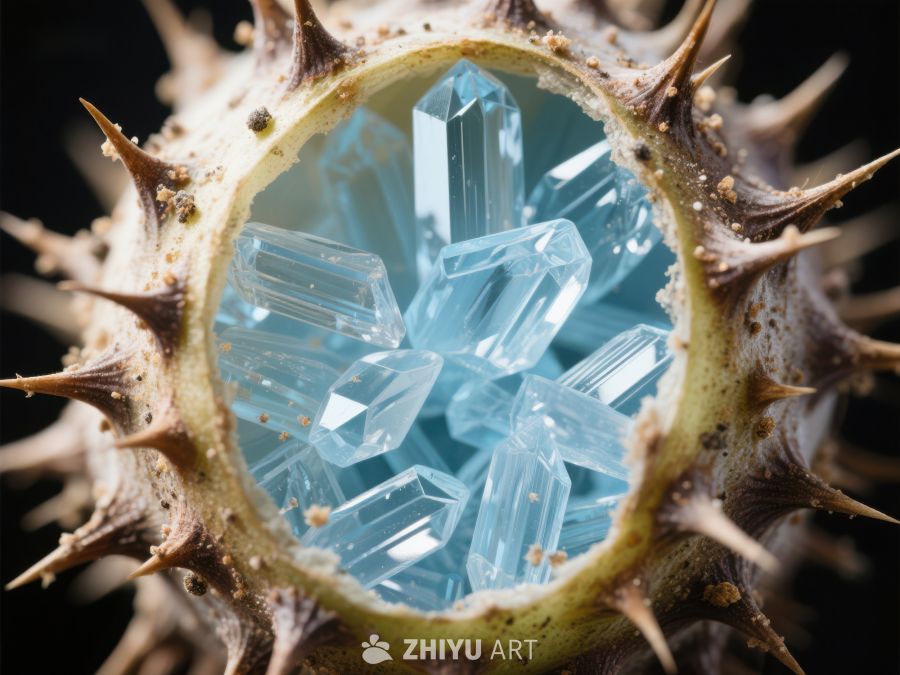 蓝晶石嵌入多刺果实内部 298