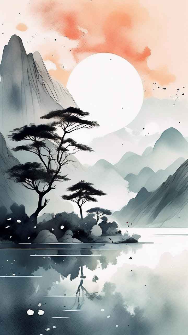 国潮山水画插画背景 42
