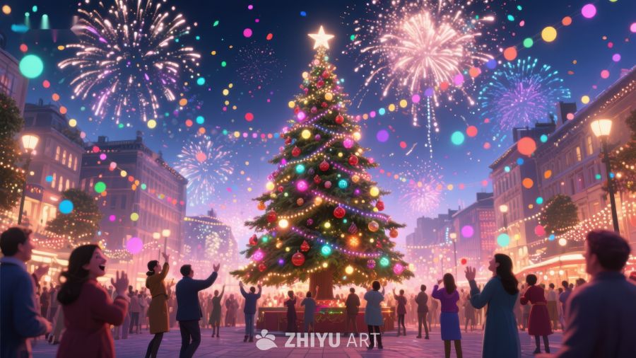 圣诞树前的烟花庆典 485