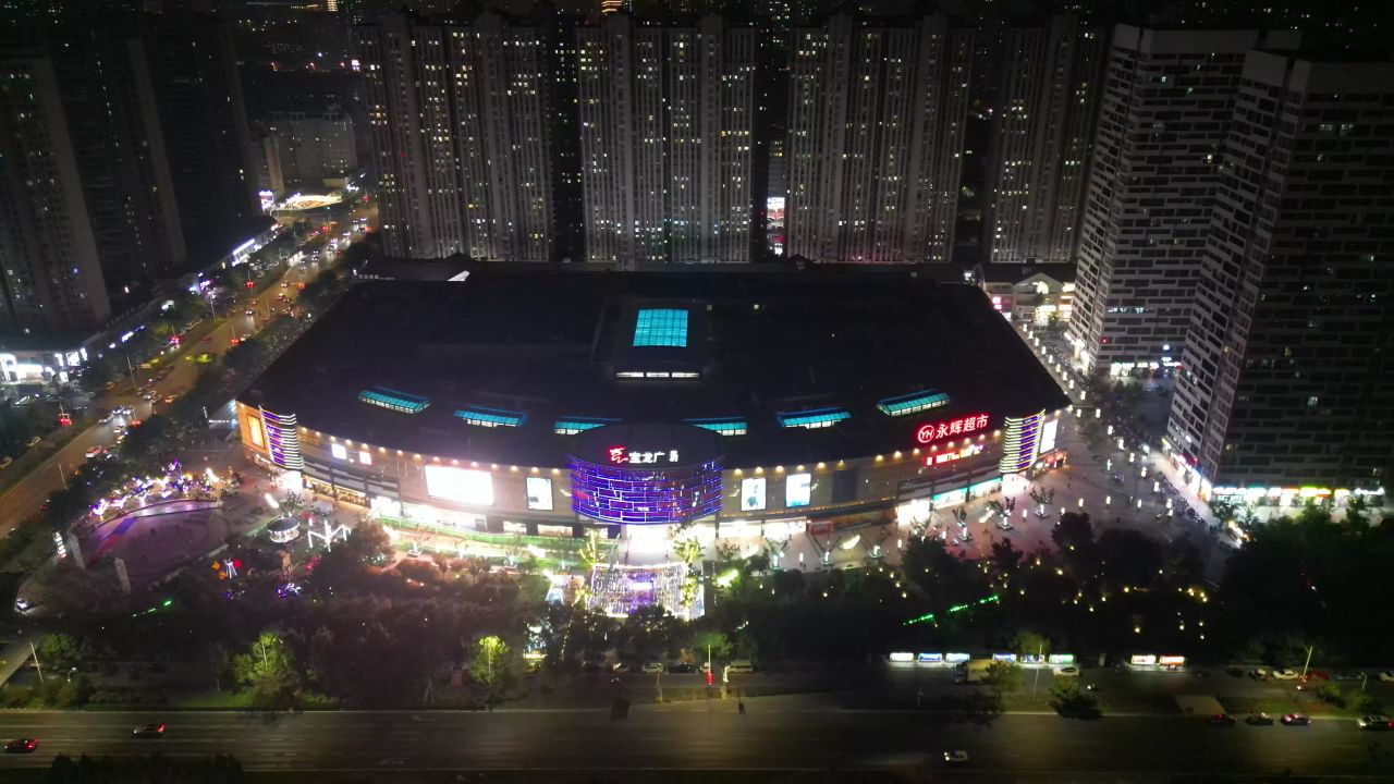 河南新乡城市夜景灯光航拍