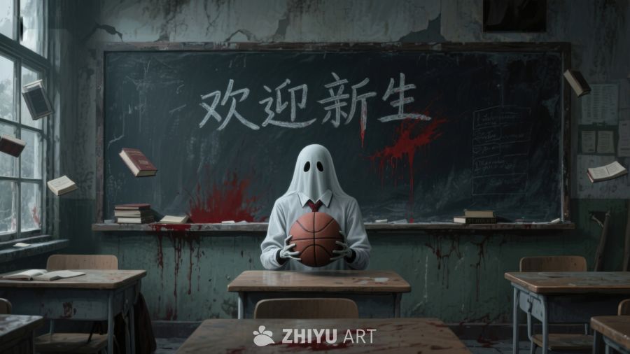 教室里的神秘人物手持篮球