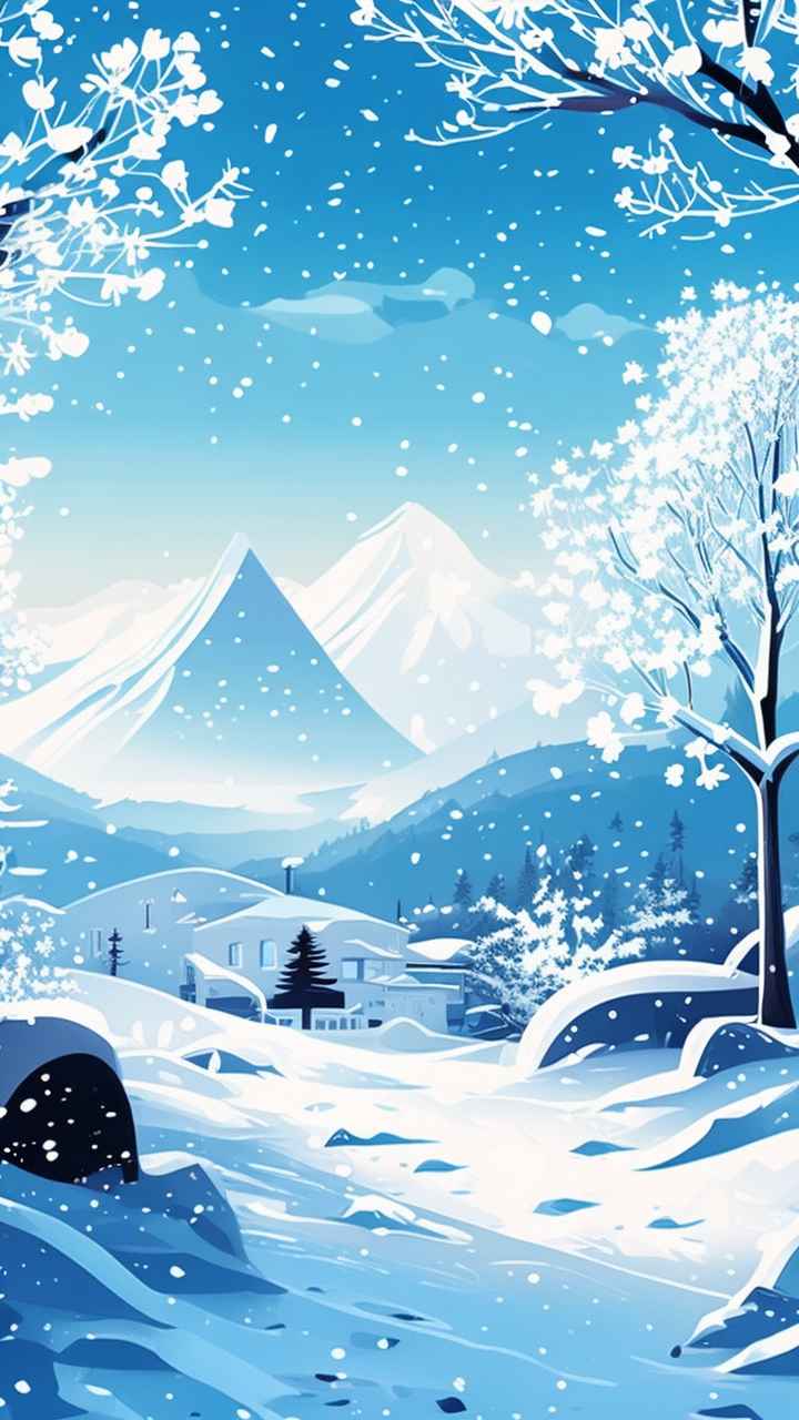 雪景唯美插画小屋 65