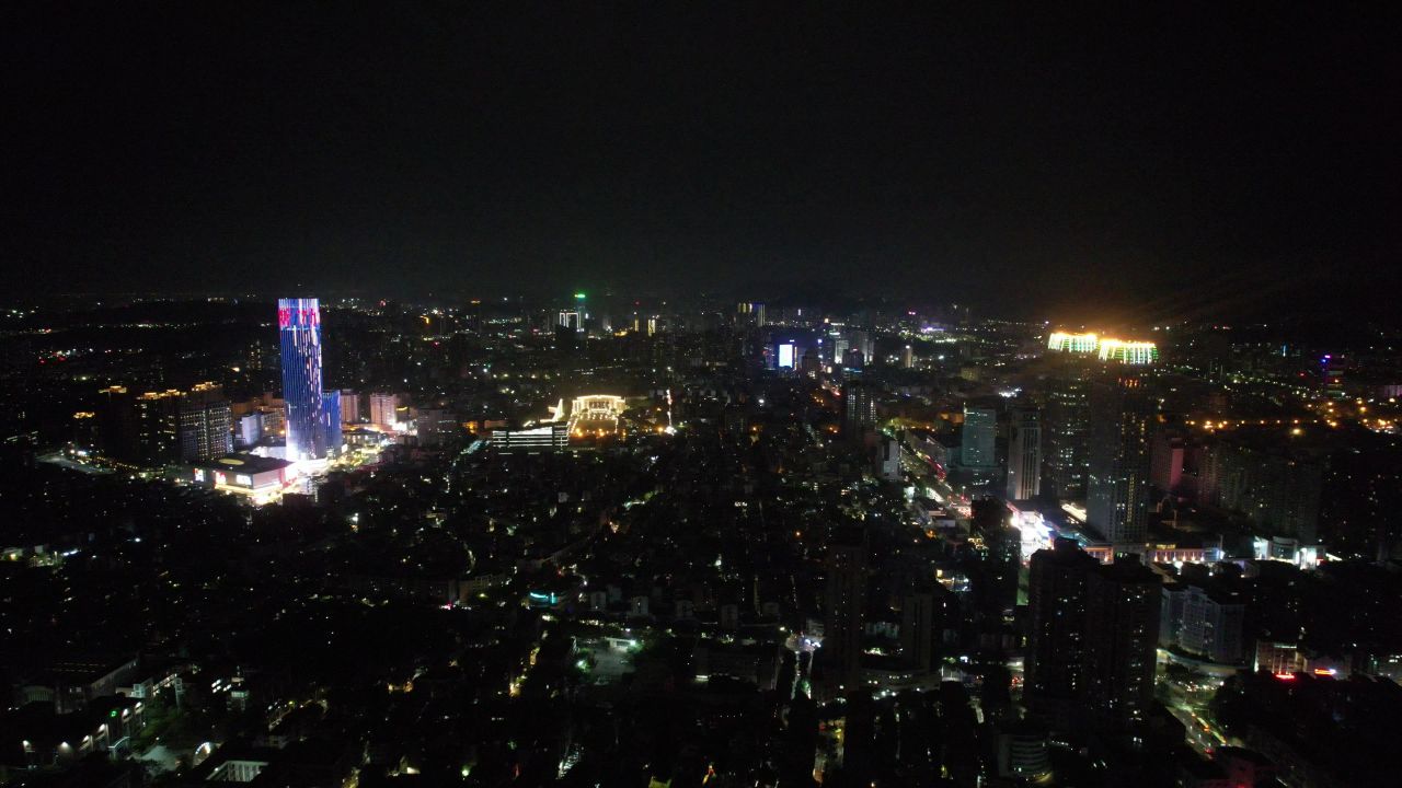 广东中山城市夜景灯光航拍