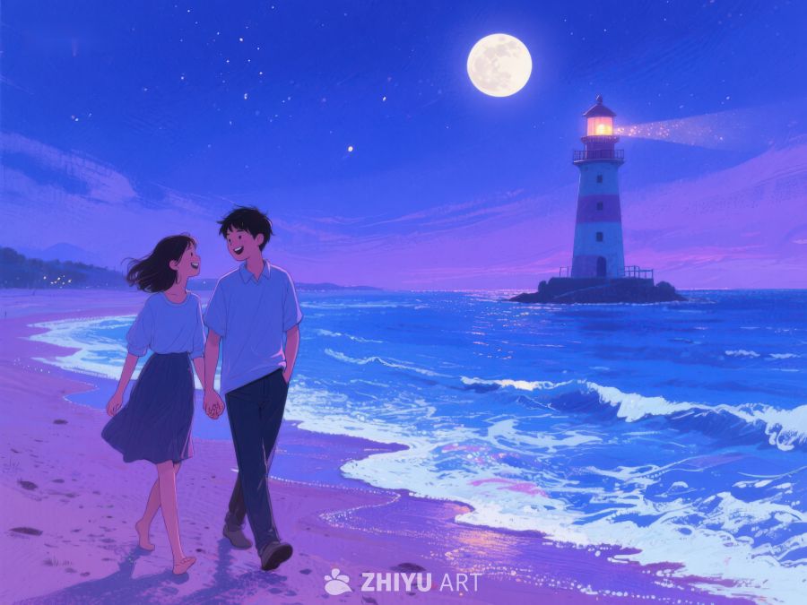 月下漫步，灯塔相伴 1136