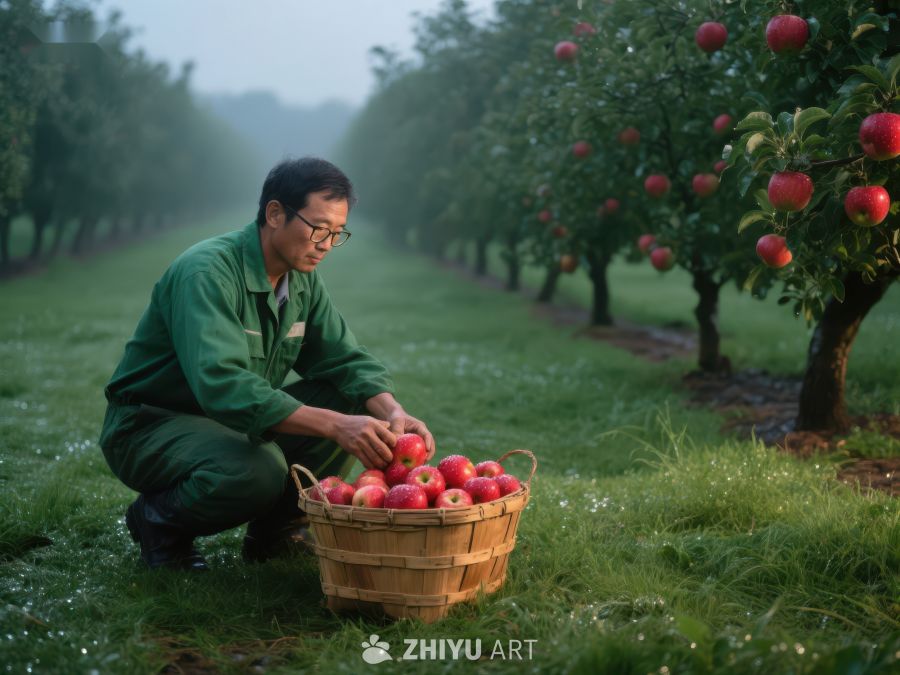 果园工人采摘新鲜苹果 159