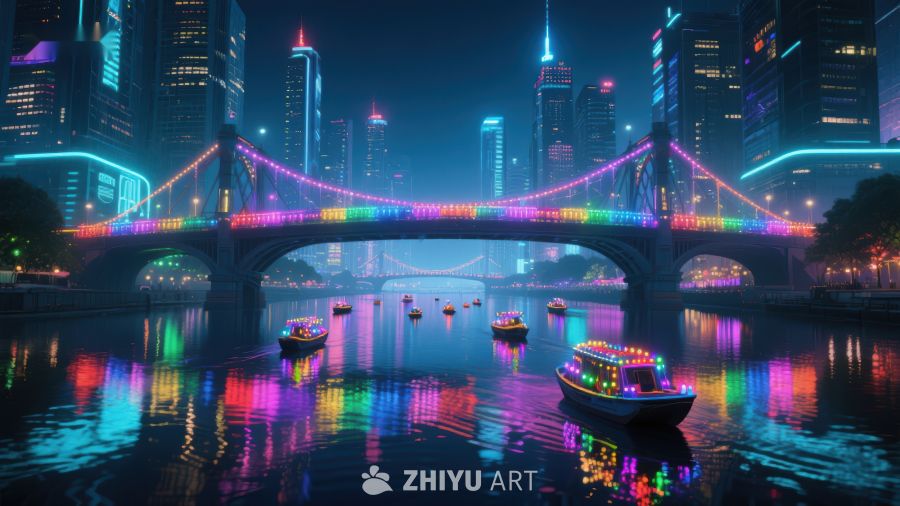 霓虹桥夜景，城市灯火辉煌 419