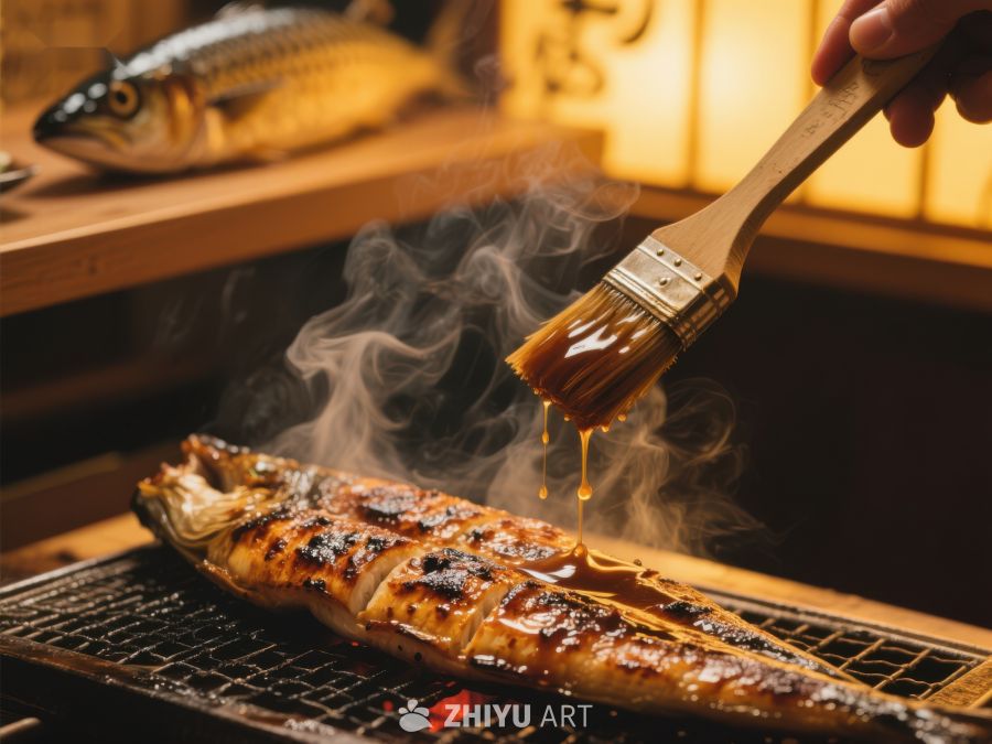 烤鱼刷酱，烟雾缭绕 124
