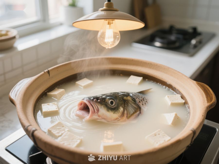 砂锅鱼头豆腐汤热气腾腾 869