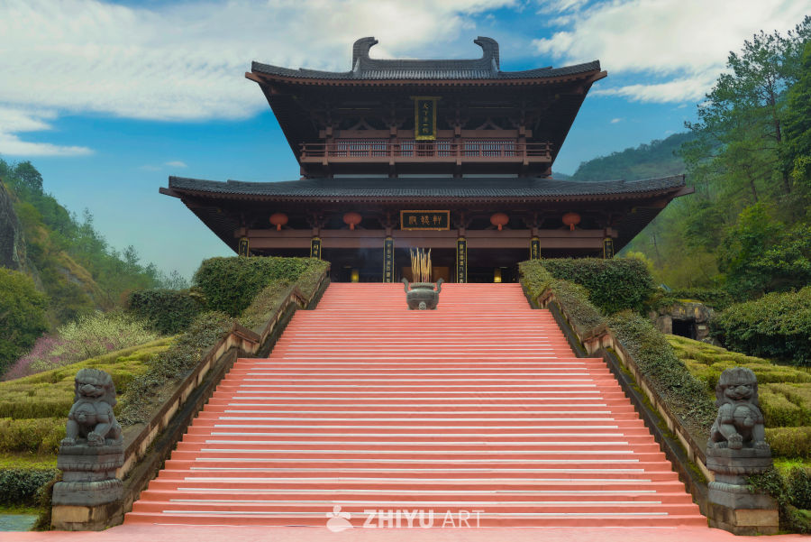 古寺阶梯映青山