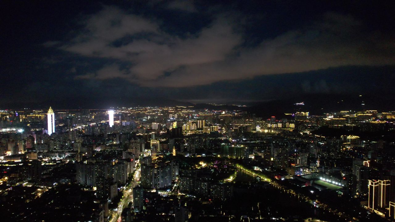 浙江温州城市夜景灯光航拍 