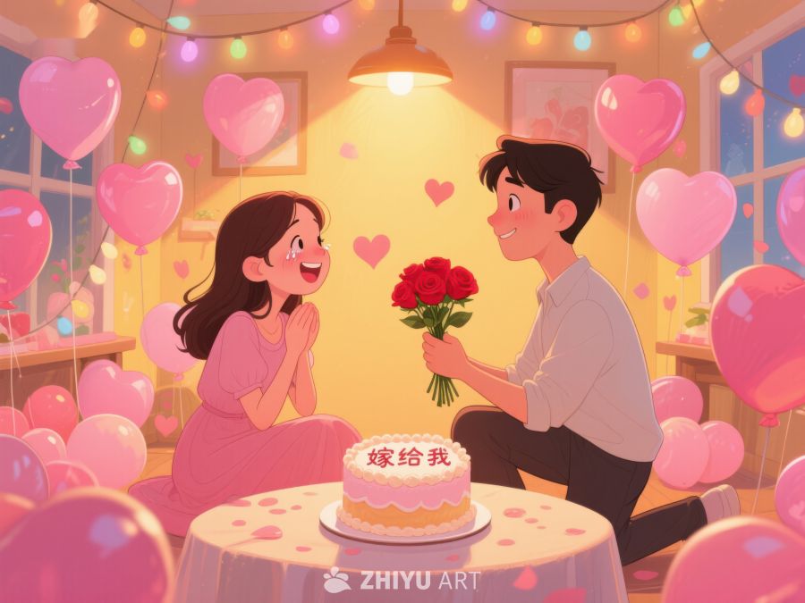 浪漫求婚场景，情侣共度温馨时刻 416