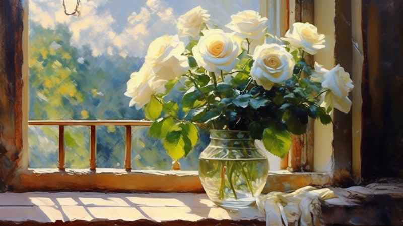 窗台上的白色玫瑰 4