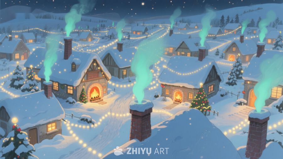 雪夜小镇灯火通明 435