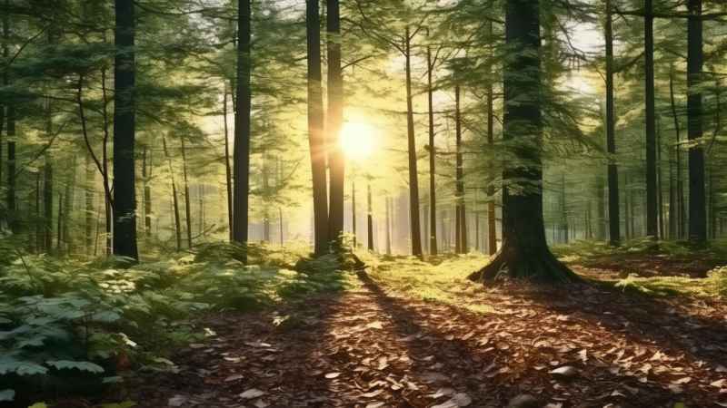 一片森林里，阳光透过树叶洒在地面上 5