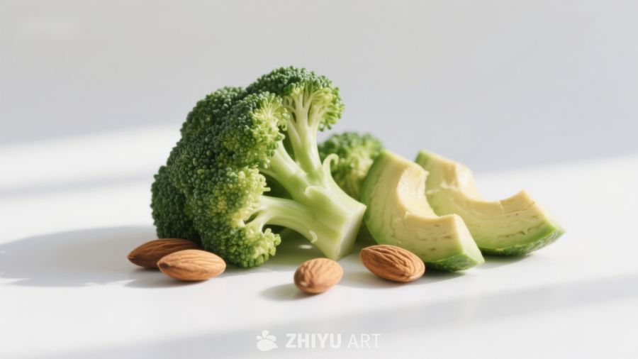 西兰花牛油果与杏仁组合