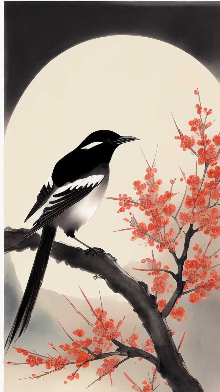 喜鹊国潮七夕插画国潮七夕喜鹊素材