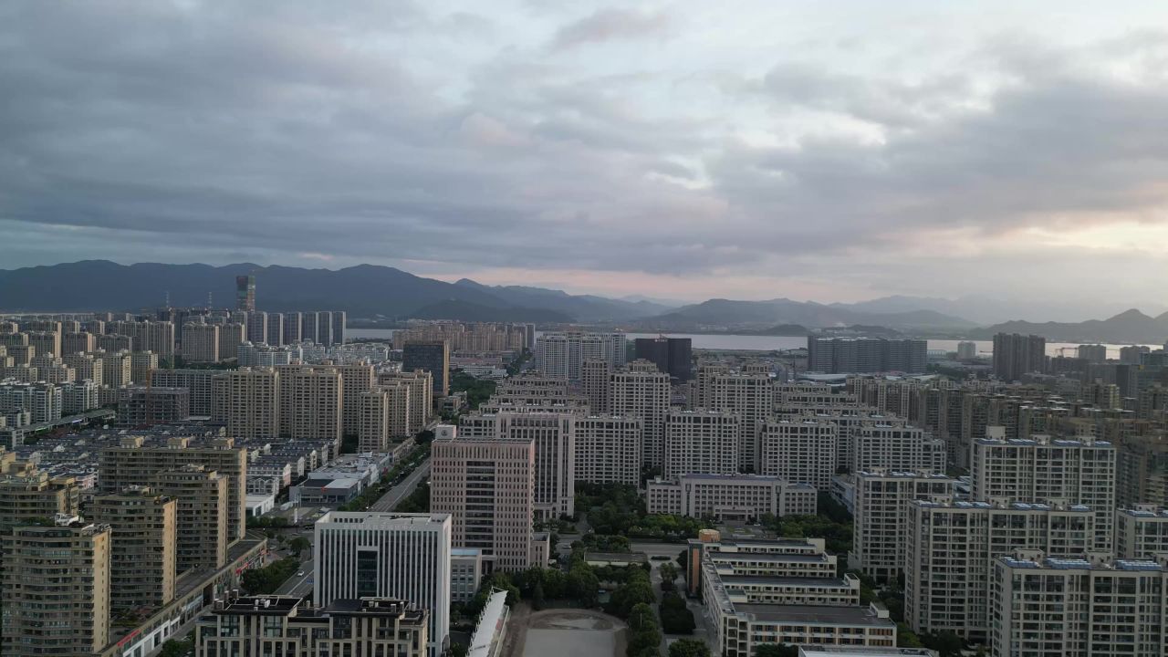  航拍台州城市风光地标建筑