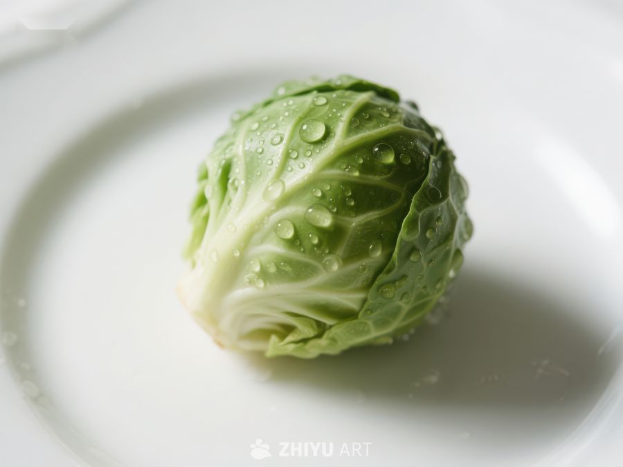 新鲜卷心菜上的水珠特写 449