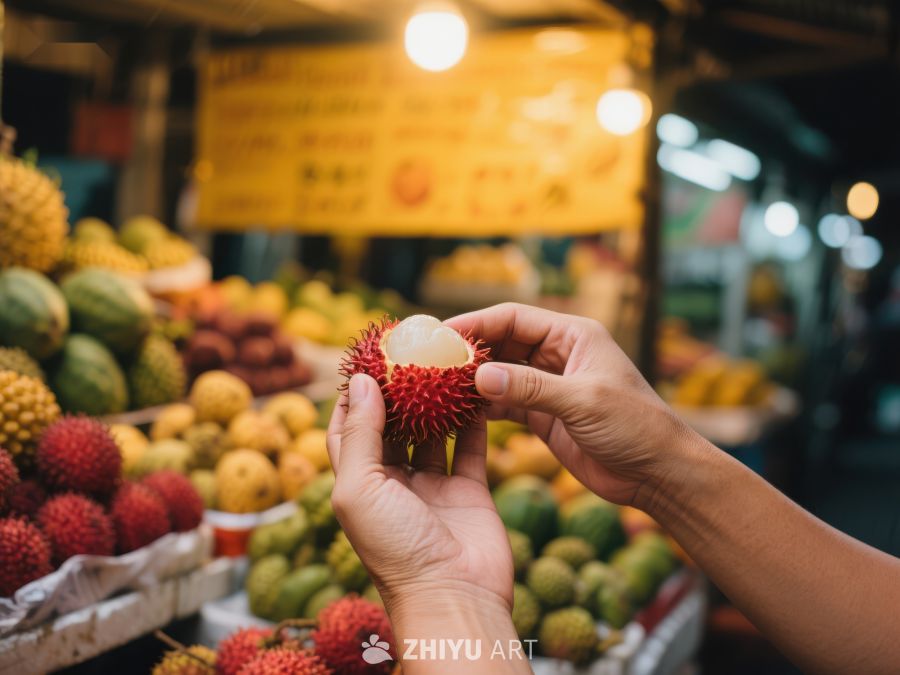 市场中挑选新鲜红毛丹 507
