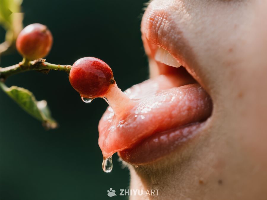 舌尖轻触红色浆果，水滴垂落瞬间 472