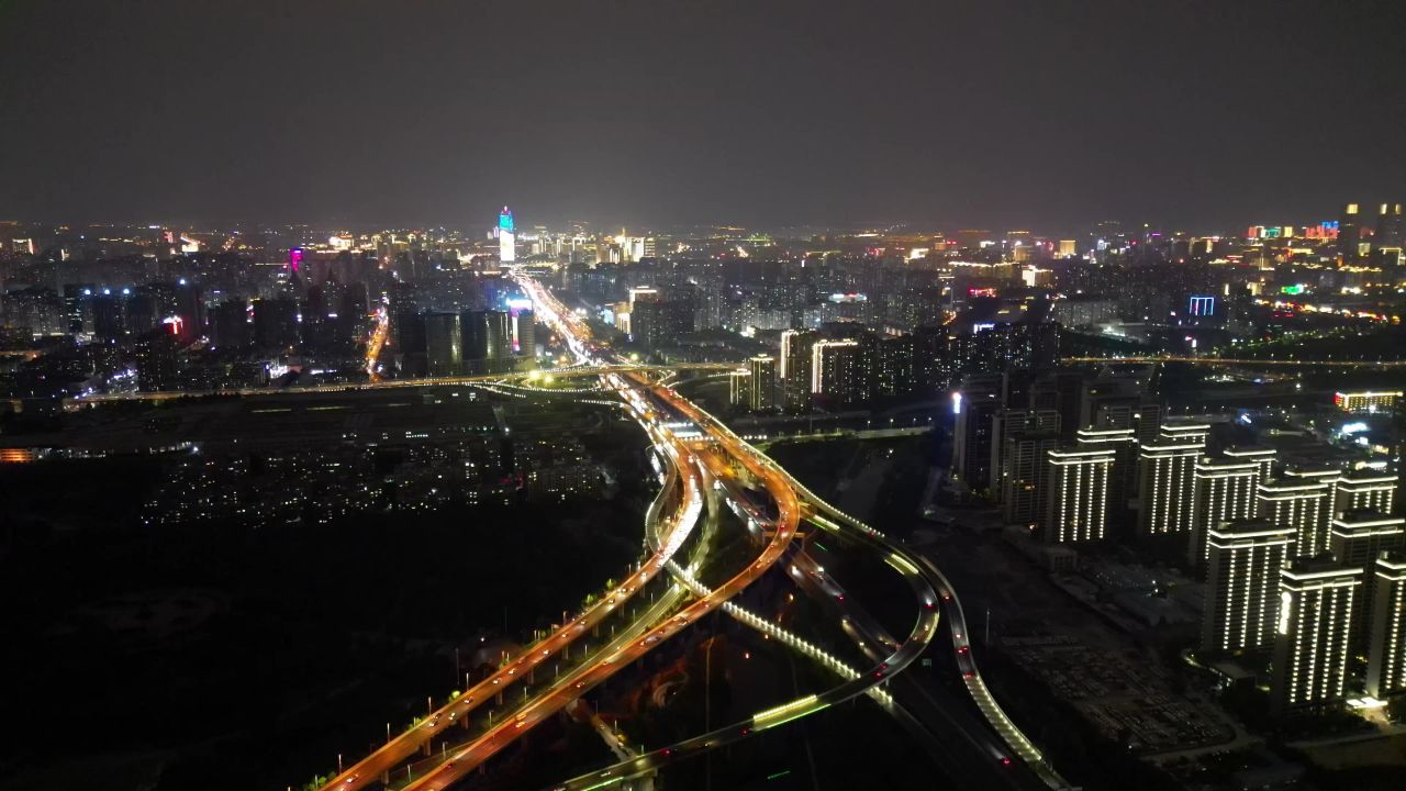 航拍河南郑州中州大道立交桥夜景