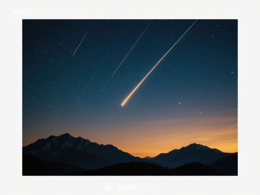 流星划过夜空，山峦剪影 50