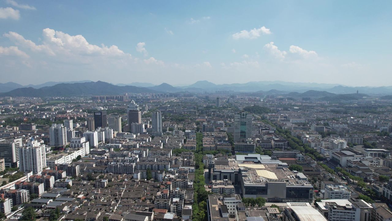 浙江绍兴城市大景城市建设航拍