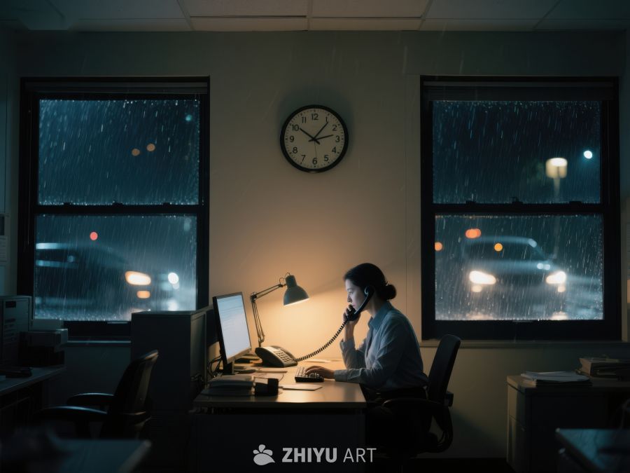 雨夜办公室内的工作时刻 425