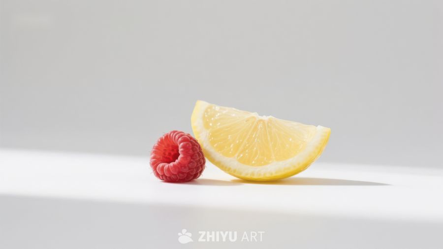柠檬切片与覆盆子的简洁组合