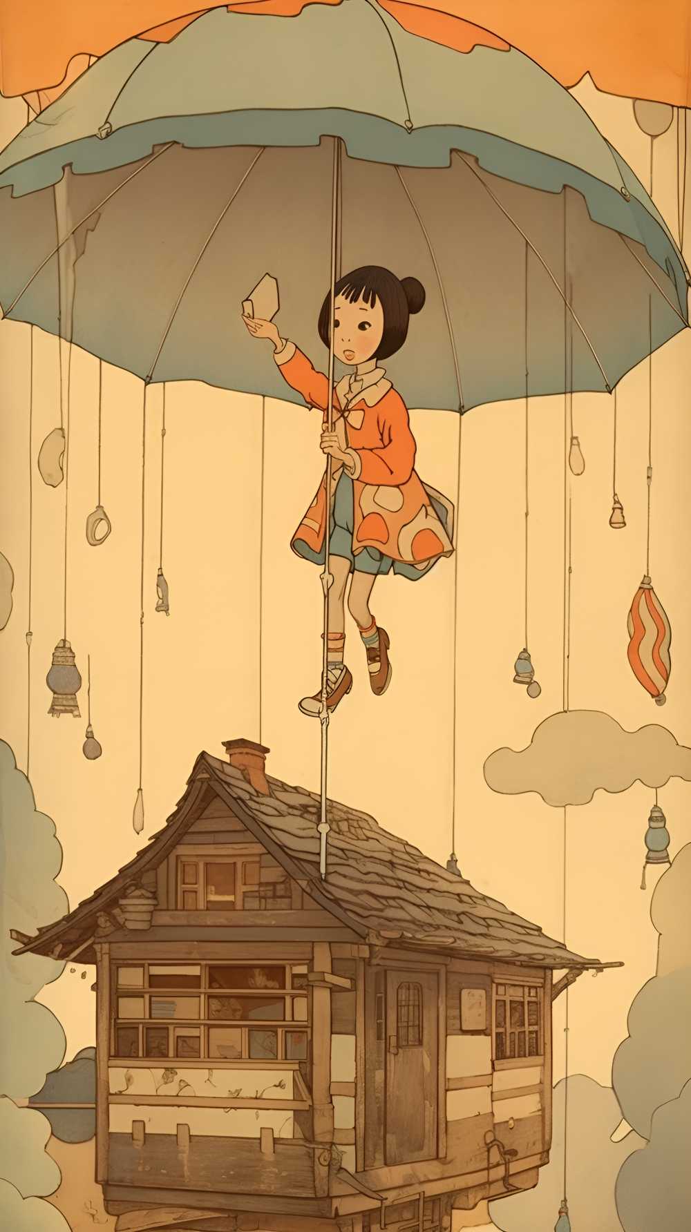 拿着伞的动画片女孩