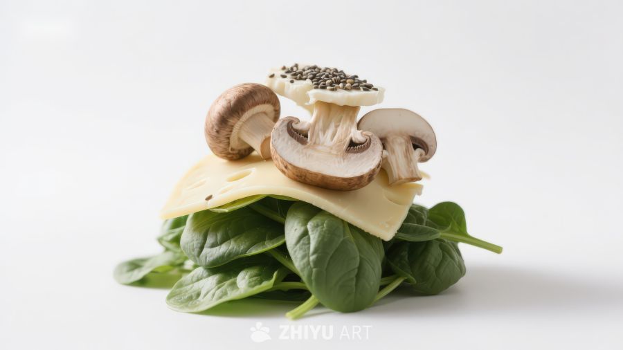 新鲜蔬菜与菌菇叠放
