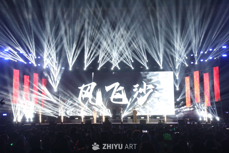 演唱会现场：灯光与烟花交织