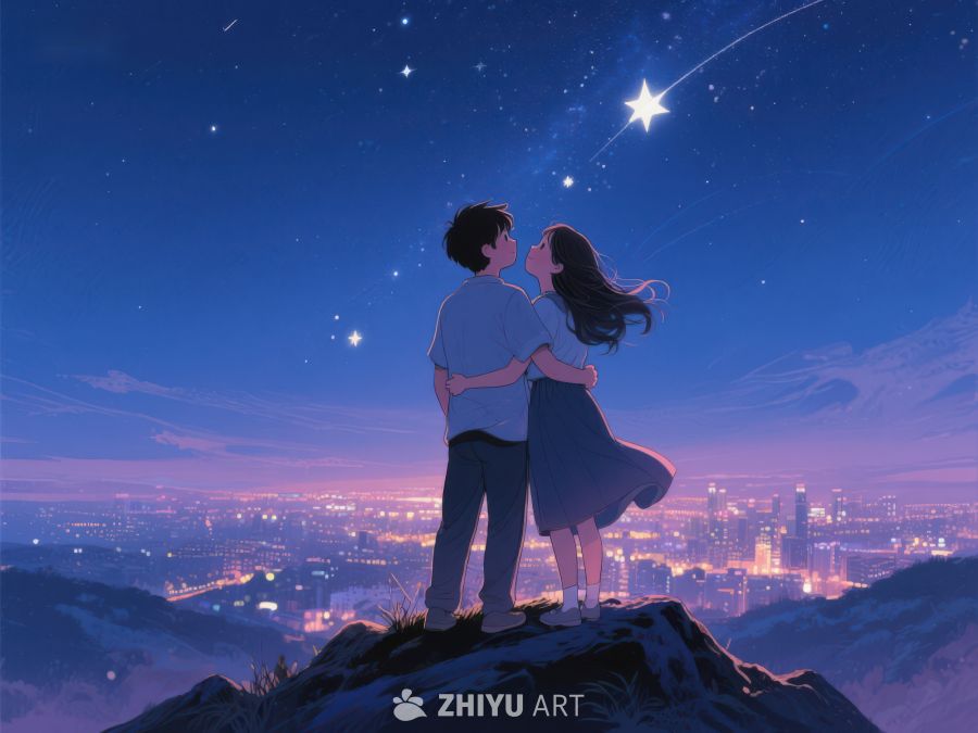夜空下情侣相拥眺望城市 984