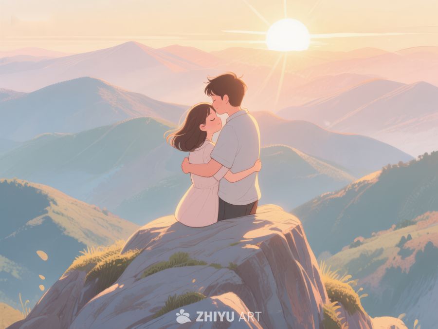 山顶情侣相拥，共赏日落美景 645