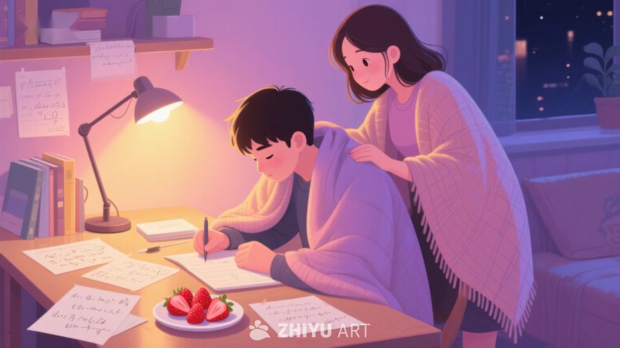 温馨夜晚，母子共度学习时光 496